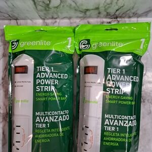 Greenlite Set/2 Advanced Power Strip 7 Outlet‎ Surge Protection Ideal For PC/TV